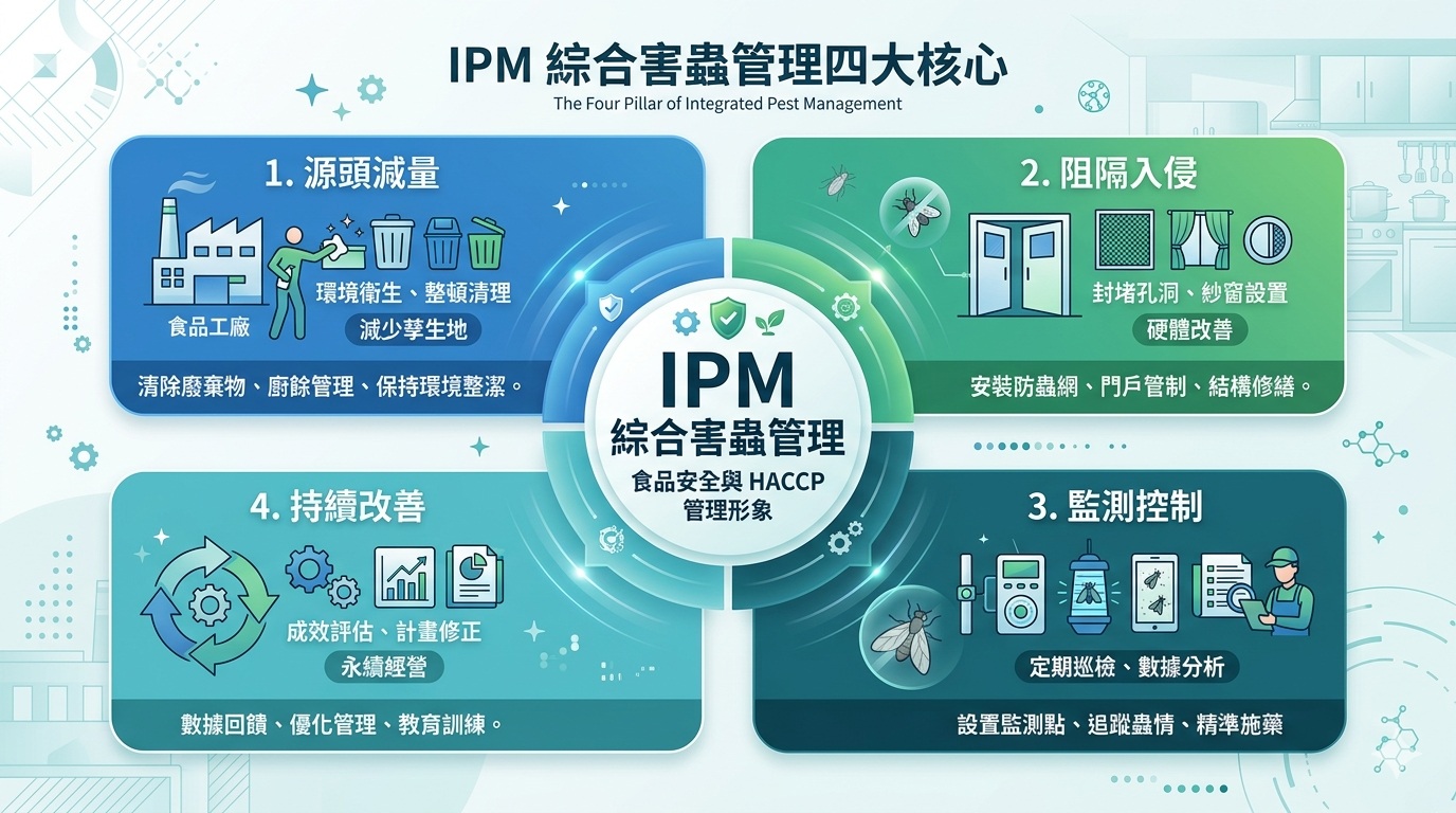 IPM綜合害蟲管理與飛蟲防治示意圖