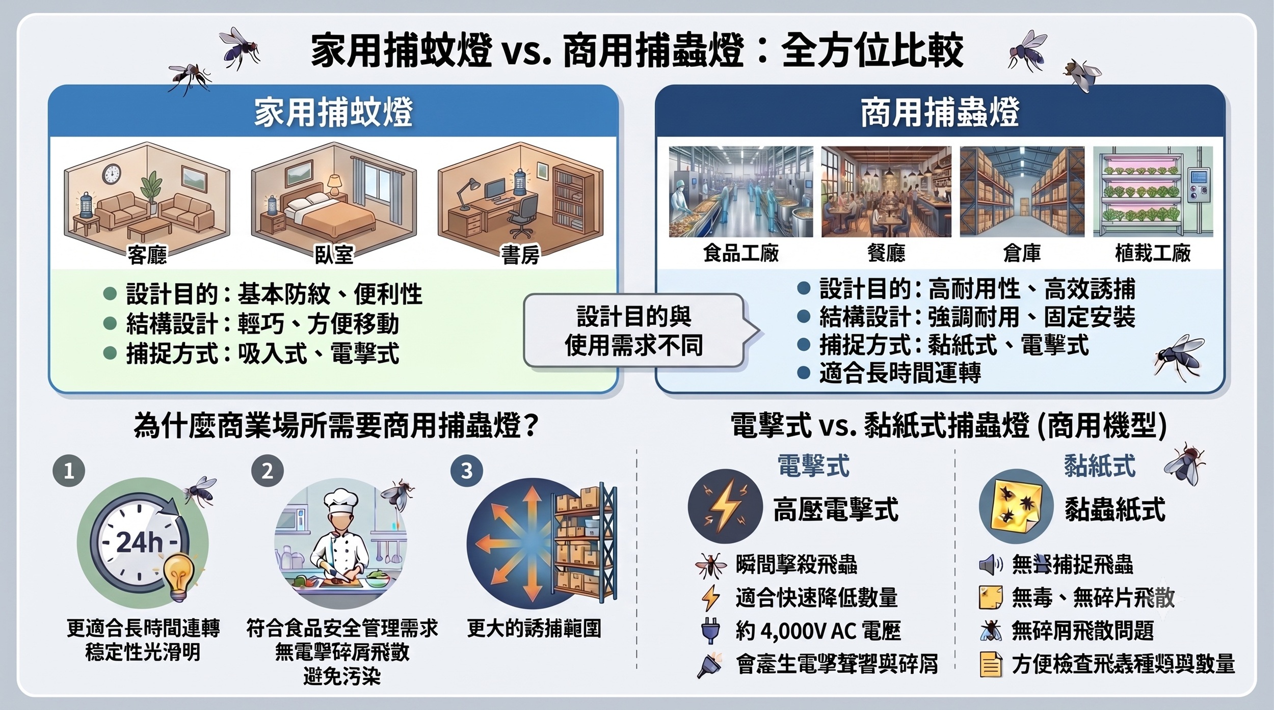 家用捕蚊燈與商用捕蟲燈的比較